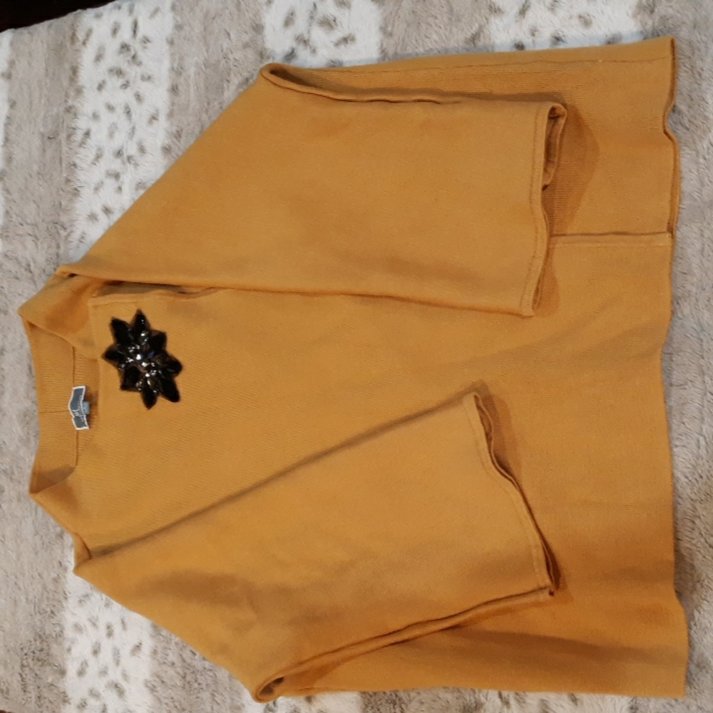 J M Collection Women's Mustard Embellished Wrap Sweater Knit Size L
